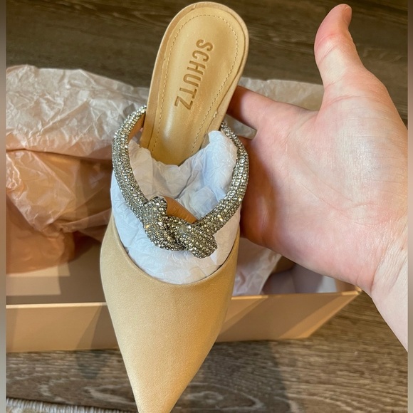 NWT Schutz Pearl Rhinestone Heeled Mule Nubuck 5B - Picture 4 of 5